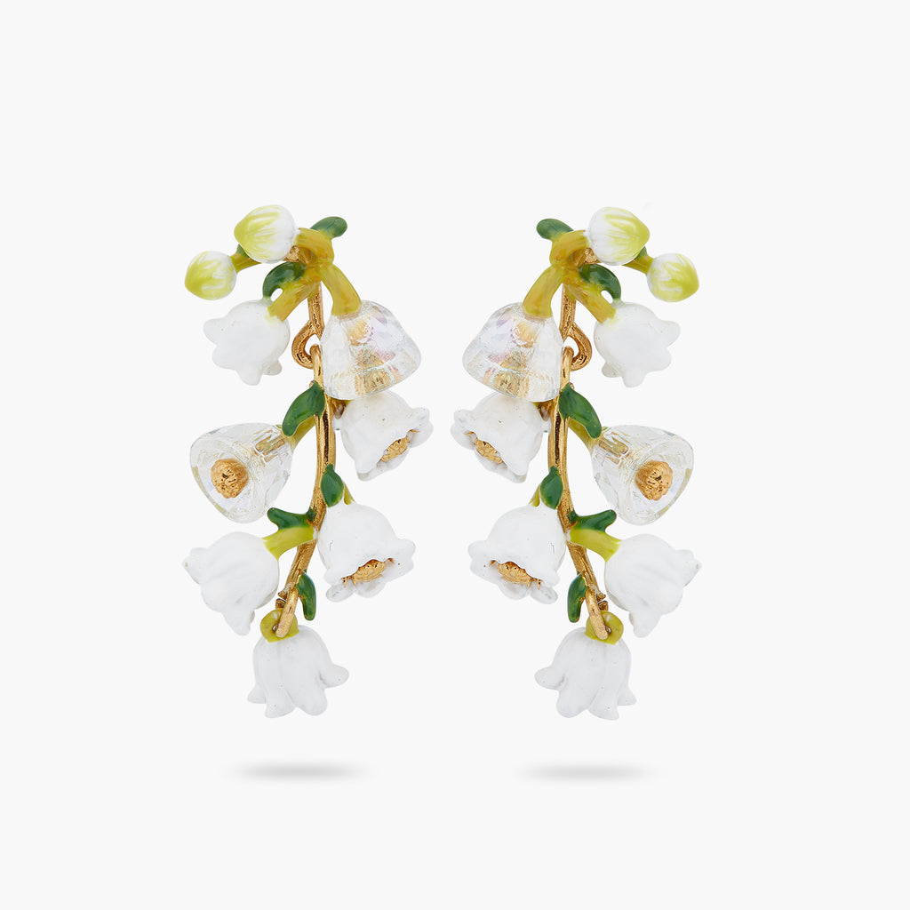 Cheap Romantic White Lily of the Valley Flower Long Dangle Earrings,Blossom  Drop Earrings for Womens,White Floral Studs Earrings